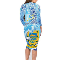 Tuvalu mo te Atua Family Matching Long Sleeve Bodycon Dress and Hawaiian Shirt Tuvalu Dolphin Polynesian Pattern LT01 - Polynesian Pride