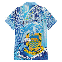 Tuvalu mo te Atua Family Matching Off The Shoulder Long Sleeve Dress and Hawaiian Shirt Tuvalu Dolphin Polynesian Pattern LT01 - Polynesian Pride