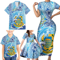 Tuvalu mo te Atua Family Matching Short Sleeve Bodycon Dress and Hawaiian Shirt Tuvalu Dolphin Polynesian Pattern LT01 - Polynesian Pride
