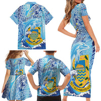 Tuvalu mo te Atua Family Matching Short Sleeve Bodycon Dress and Hawaiian Shirt Tuvalu Dolphin Polynesian Pattern LT01 - Polynesian Pride