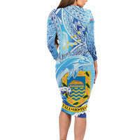 Tuvalu mo te Atua Long Sleeve Bodycon Dress Tuvalu Dolphin Polynesian Pattern LT01 - Polynesian Pride