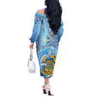 Tuvalu mo te Atua Off The Shoulder Long Sleeve Dress Tuvalu Dolphin Polynesian Pattern LT01 - Polynesian Pride