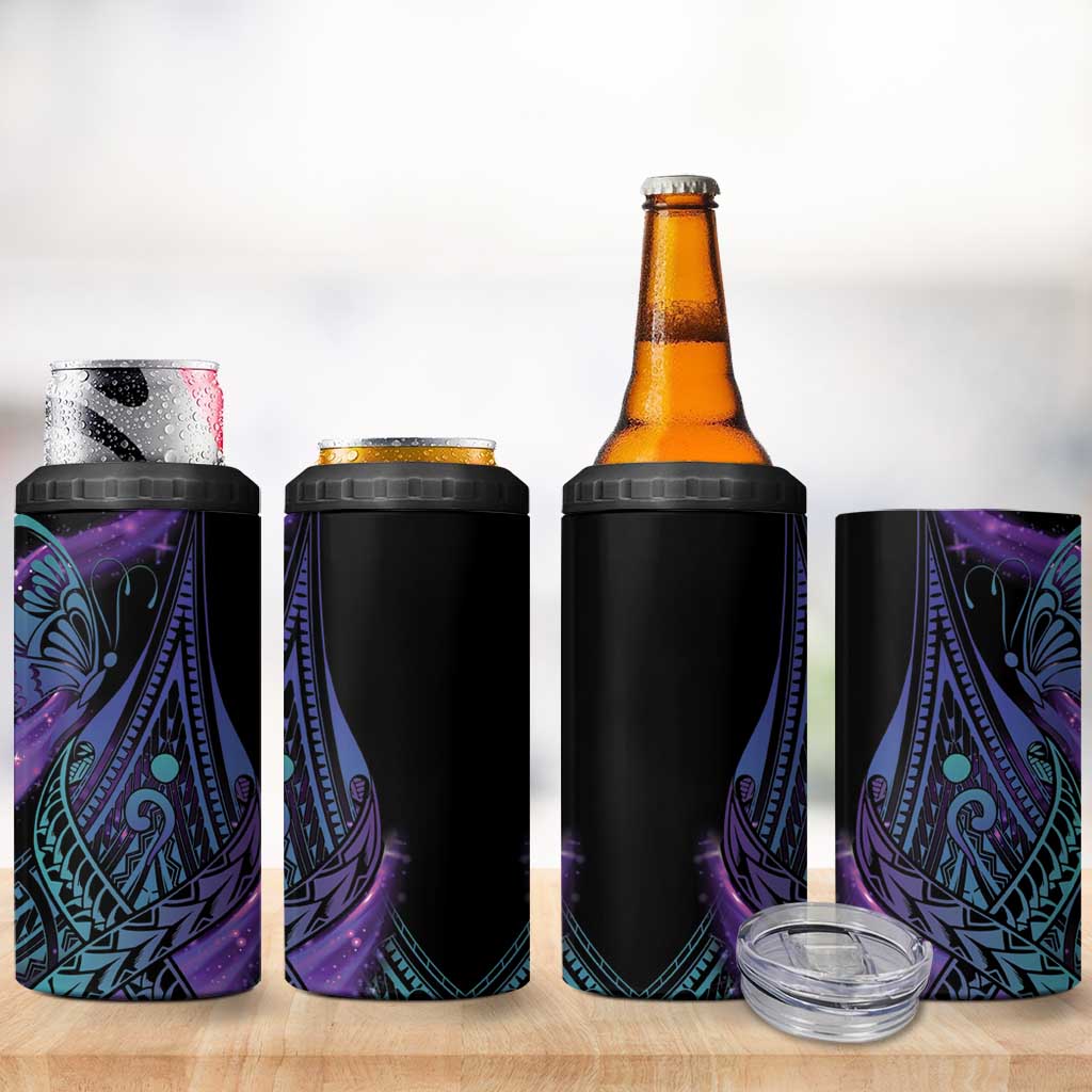 In September We Wear Teal And Purple 4 in 1 Can Cooler Tumbler Magic Ribbon Semicolon LT01 - Polynesian Pride