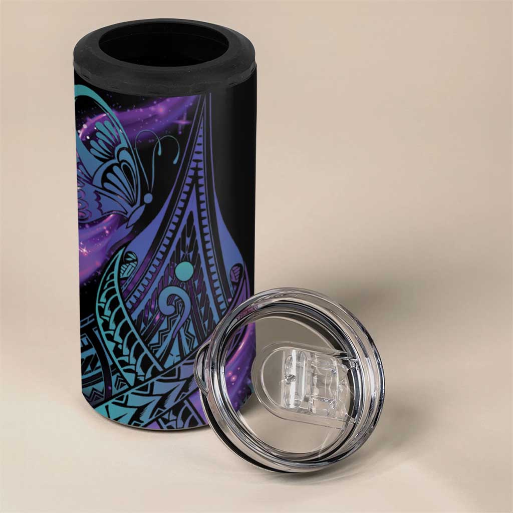 In September We Wear Teal And Purple 4 in 1 Can Cooler Tumbler Magic Ribbon Semicolon LT01 - Polynesian Pride
