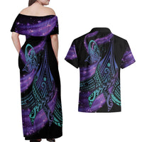 In September We Wear Teal And Purple Couples Matching Off Shoulder Maxi Dress and Hawaiian Shirt Magic Ribbon Semicolon LT01 - Polynesian Pride