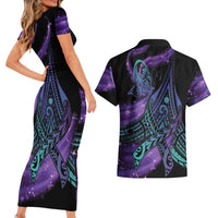 In September We Wear Teal And Purple Couples Matching Short Sleeve Bodycon Dress and Hawaiian Shirt Magic Ribbon Semicolon LT01 - Polynesian Pride