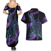 In September We Wear Teal And Purple Couples Matching Summer Maxi Dress and Hawaiian Shirt Magic Ribbon Semicolon LT01 - Polynesian Pride