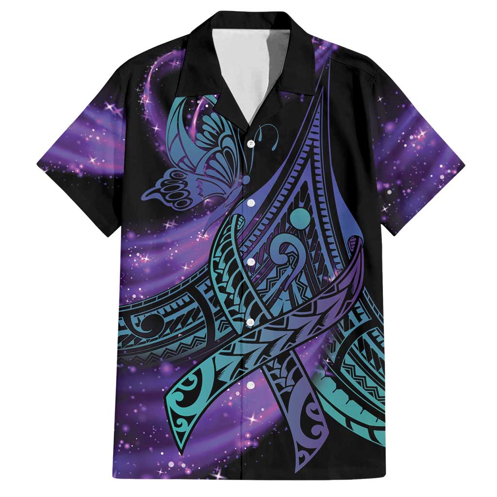 In September We Wear Teal And Purple Family Matching Long Sleeve Bodycon Dress and Hawaiian Shirt Magic Ribbon Semicolon LT01 Dad's Shirt - Short Sleeve Purple - Polynesian Pride