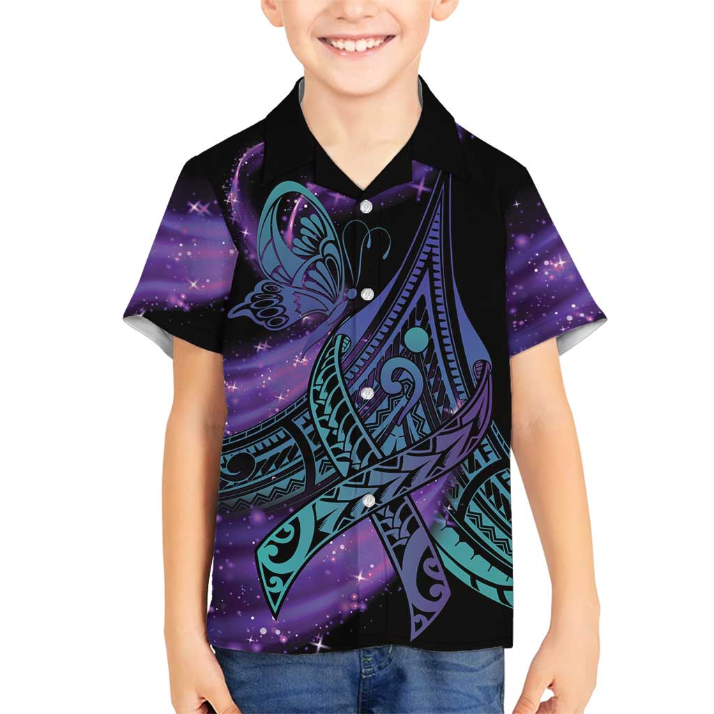 In September We Wear Teal And Purple Family Matching Long Sleeve Bodycon Dress and Hawaiian Shirt Magic Ribbon Semicolon LT01 Son's Shirt Purple - Polynesian Pride