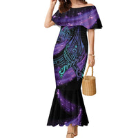 In September We Wear Teal And Purple Family Matching Mermaid Dress and Hawaiian Shirt Magic Ribbon Semicolon LT01 Mom's Dress Purple - Polynesian Pride