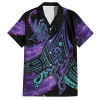 In September We Wear Teal And Purple Family Matching Off The Shoulder Long Sleeve Dress and Hawaiian Shirt Magic Ribbon Semicolon LT01 Dad's Shirt - Short Sleeve Purple - Polynesian Pride