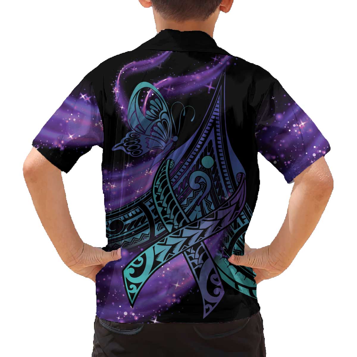 In September We Wear Teal And Purple Family Matching Puletasi and Hawaiian Shirt Magic Ribbon Semicolon LT01 - Polynesian Pride