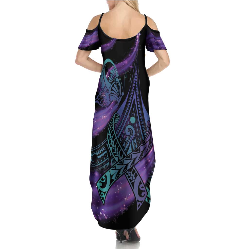 In September We Wear Teal And Purple Family Matching Summer Maxi Dress and Hawaiian Shirt Magic Ribbon Semicolon LT01 - Polynesian Pride