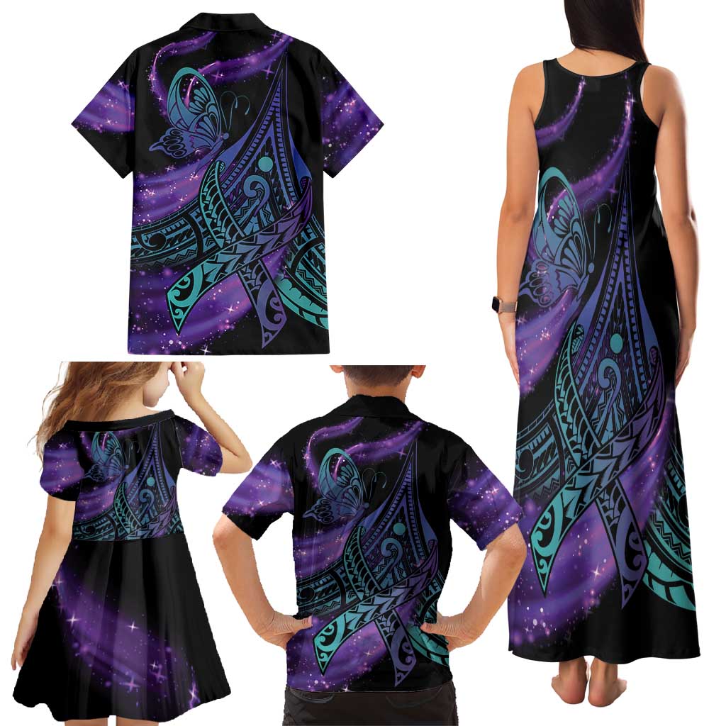 In September We Wear Teal And Purple Family Matching Tank Maxi Dress and Hawaiian Shirt Magic Ribbon Semicolon LT01 - Polynesian Pride