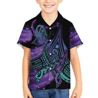 In September We Wear Teal And Purple Family Matching Tank Maxi Dress and Hawaiian Shirt Magic Ribbon Semicolon LT01 Son's Shirt Purple - Polynesian Pride