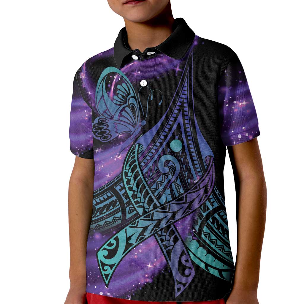 In September We Wear Teal And Purple Kid Polo Shirt Magic Ribbon Semicolon