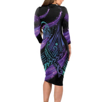 In September We Wear Teal And Purple Long Sleeve Bodycon Dress Magic Ribbon Semicolon LT01 - Polynesian Pride