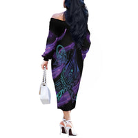In September We Wear Teal And Purple Off The Shoulder Long Sleeve Dress Magic Ribbon Semicolon LT01 - Polynesian Pride