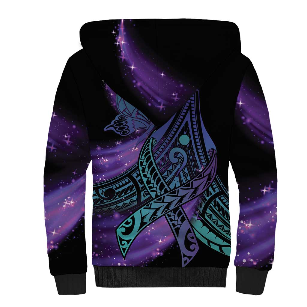 In September We Wear Teal And Purple Sherpa Hoodie Magic Ribbon Semicolon LT01 - Polynesian Pride