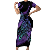 In September We Wear Teal And Purple Short Sleeve Bodycon Dress Magic Ribbon Semicolon LT01 Long Dress Purple - Polynesian Pride