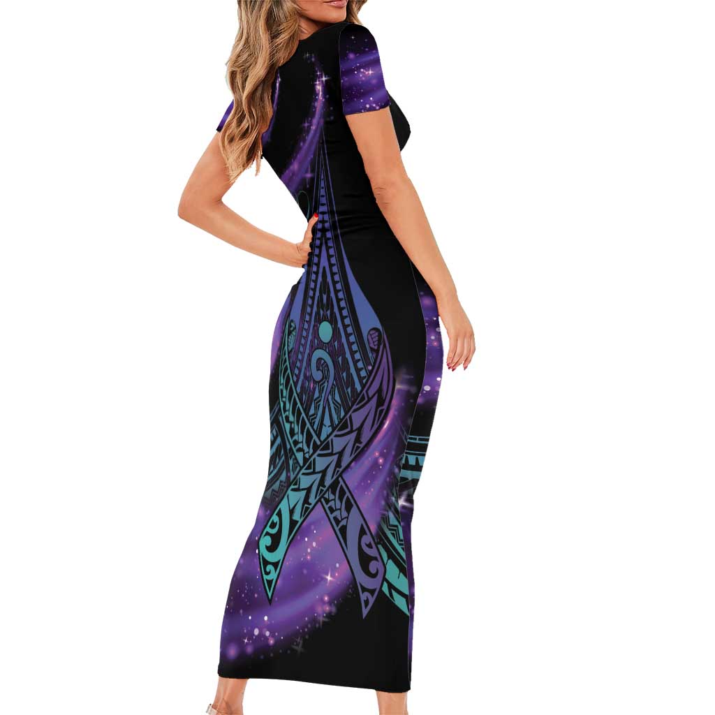 In September We Wear Teal And Purple Short Sleeve Bodycon Dress Magic Ribbon Semicolon LT01 - Polynesian Pride