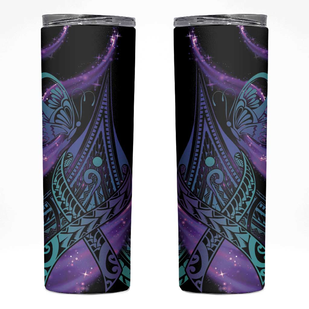 In September We Wear Teal And Purple Skinny Tumbler Magic Ribbon Semicolon LT01 Purple - Polynesian Pride