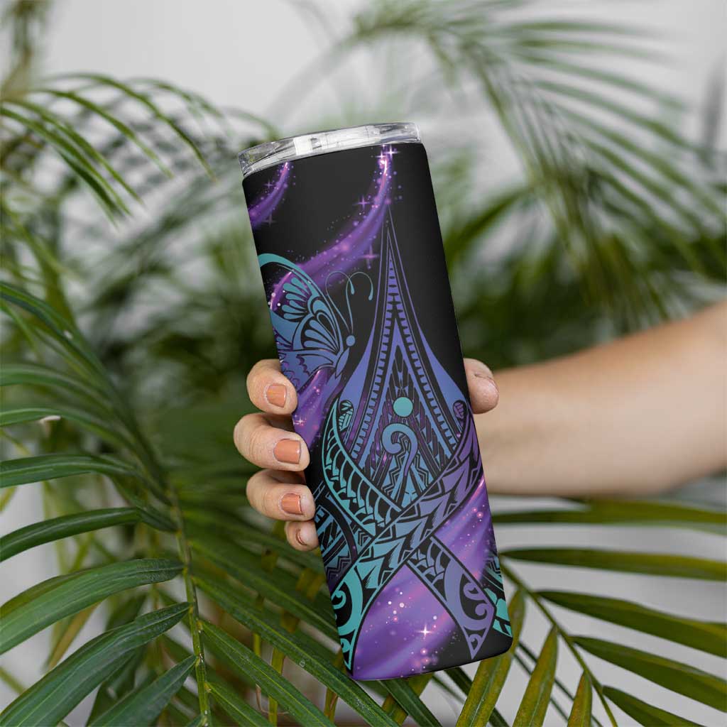 In September We Wear Teal And Purple Skinny Tumbler Magic Ribbon Semicolon LT01 - Polynesian Pride