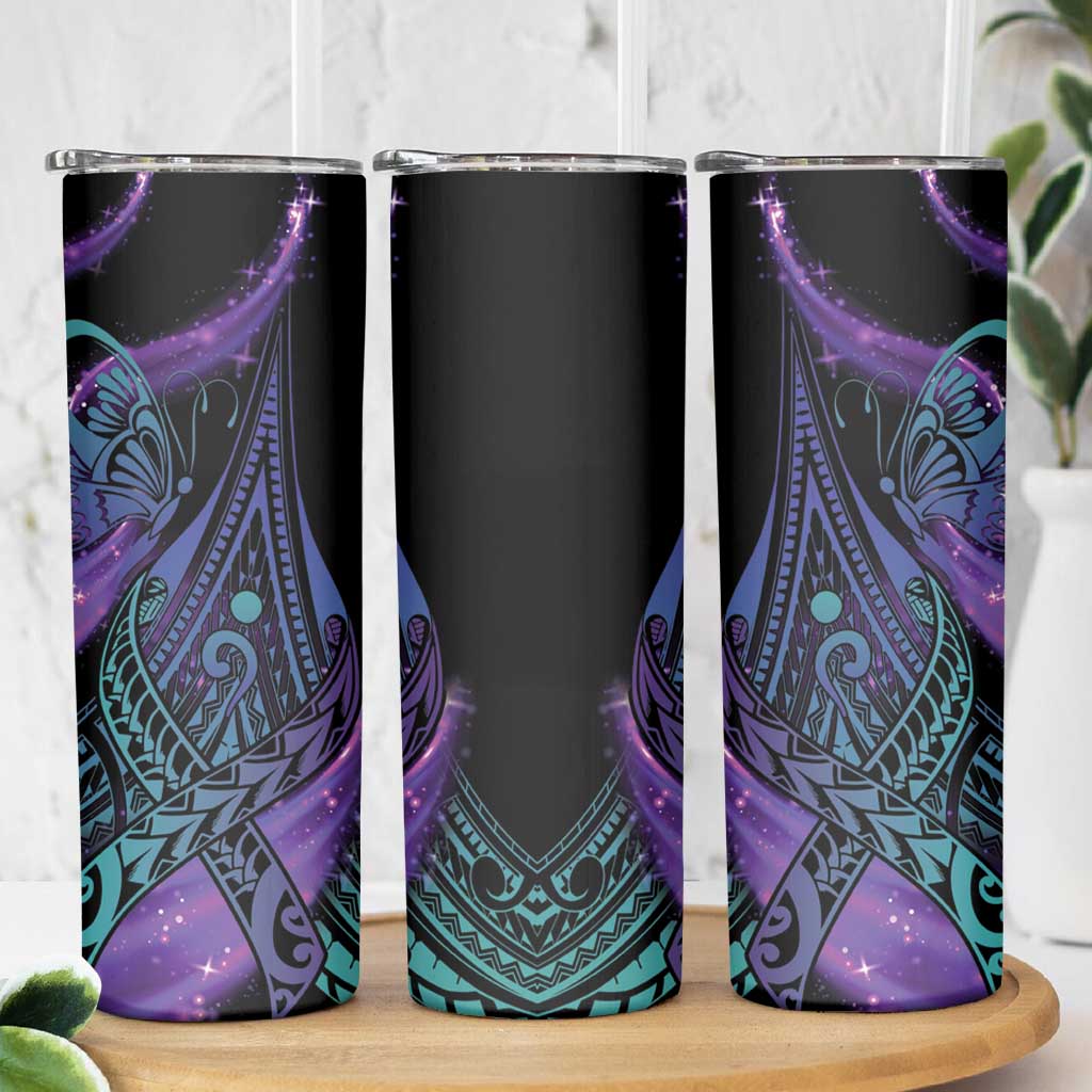 In September We Wear Teal And Purple Skinny Tumbler Magic Ribbon Semicolon LT01 - Polynesian Pride