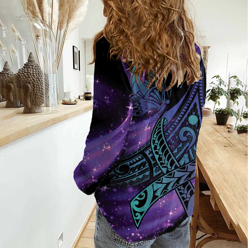 In September We Wear Teal And Purple Women Casual Shirt Magic Ribbon Semicolon LT01 - Polynesian Pride