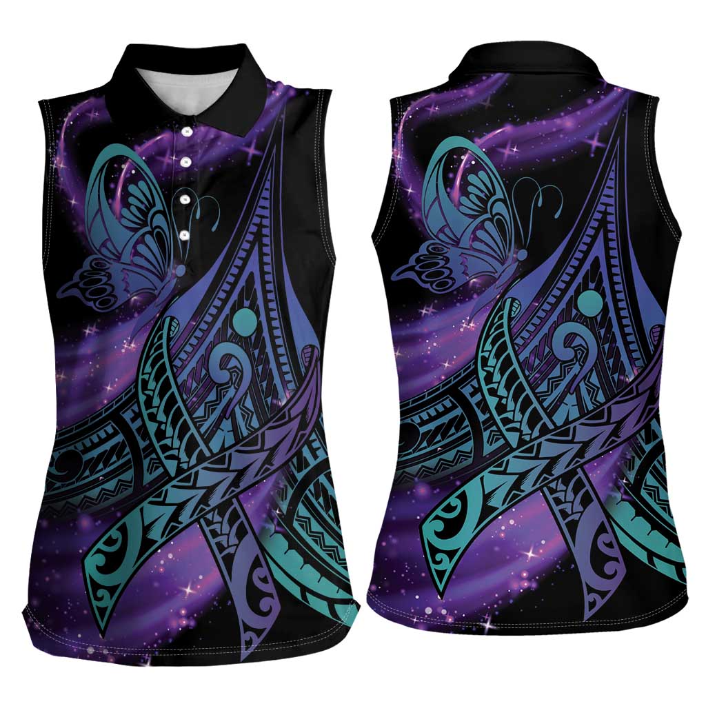 In September We Wear Teal And Purple Women Sleeveless Polo Shirt Magic Ribbon Semicolon LT01 - Polynesian Pride