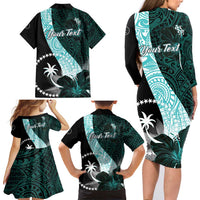 Chuuk Constitution Day Family Matching Long Sleeve Bodycon Dress and Hawaiian Shirt Hibiscus Turquoise Pattern LT01 - Polynesian Pride