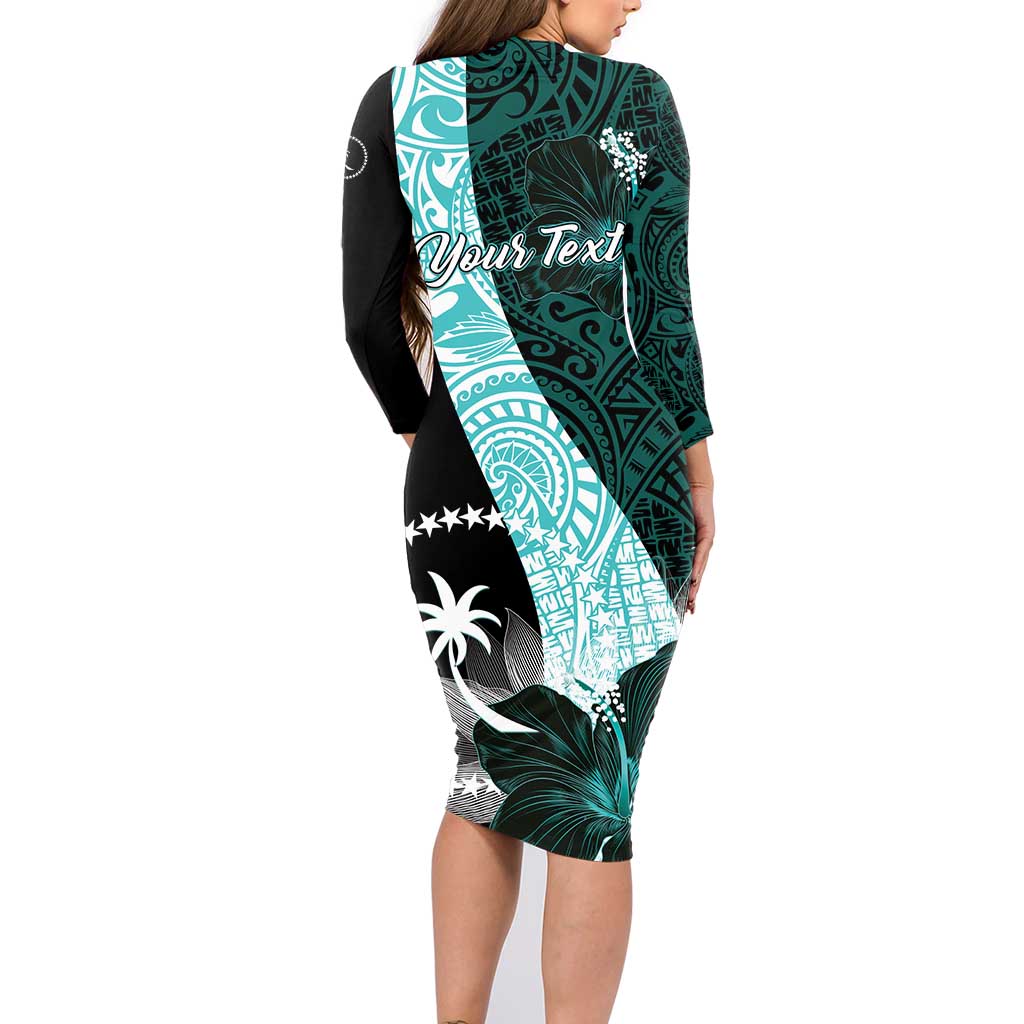 Chuuk Constitution Day Family Matching Long Sleeve Bodycon Dress and Hawaiian Shirt Hibiscus Turquoise Pattern LT01 - Polynesian Pride