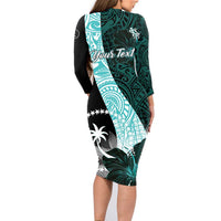 Chuuk Constitution Day Family Matching Long Sleeve Bodycon Dress and Hawaiian Shirt Hibiscus Turquoise Pattern LT01 - Polynesian Pride