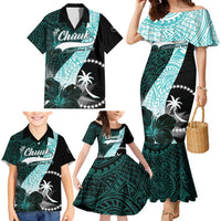 Chuuk Constitution Day Family Matching Mermaid Dress and Hawaiian Shirt Hibiscus Turquoise Pattern LT01 - Polynesian Pride