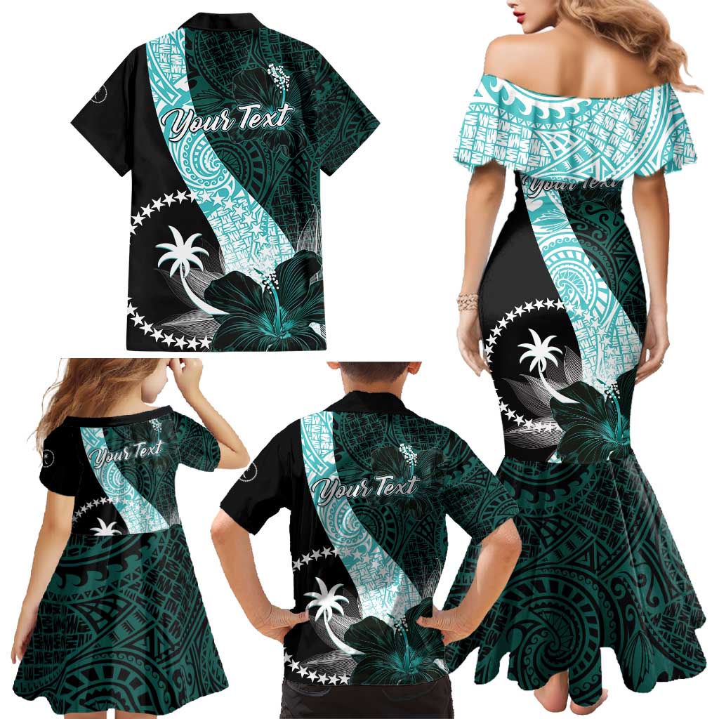 Chuuk Constitution Day Family Matching Mermaid Dress and Hawaiian Shirt Hibiscus Turquoise Pattern LT01 - Polynesian Pride