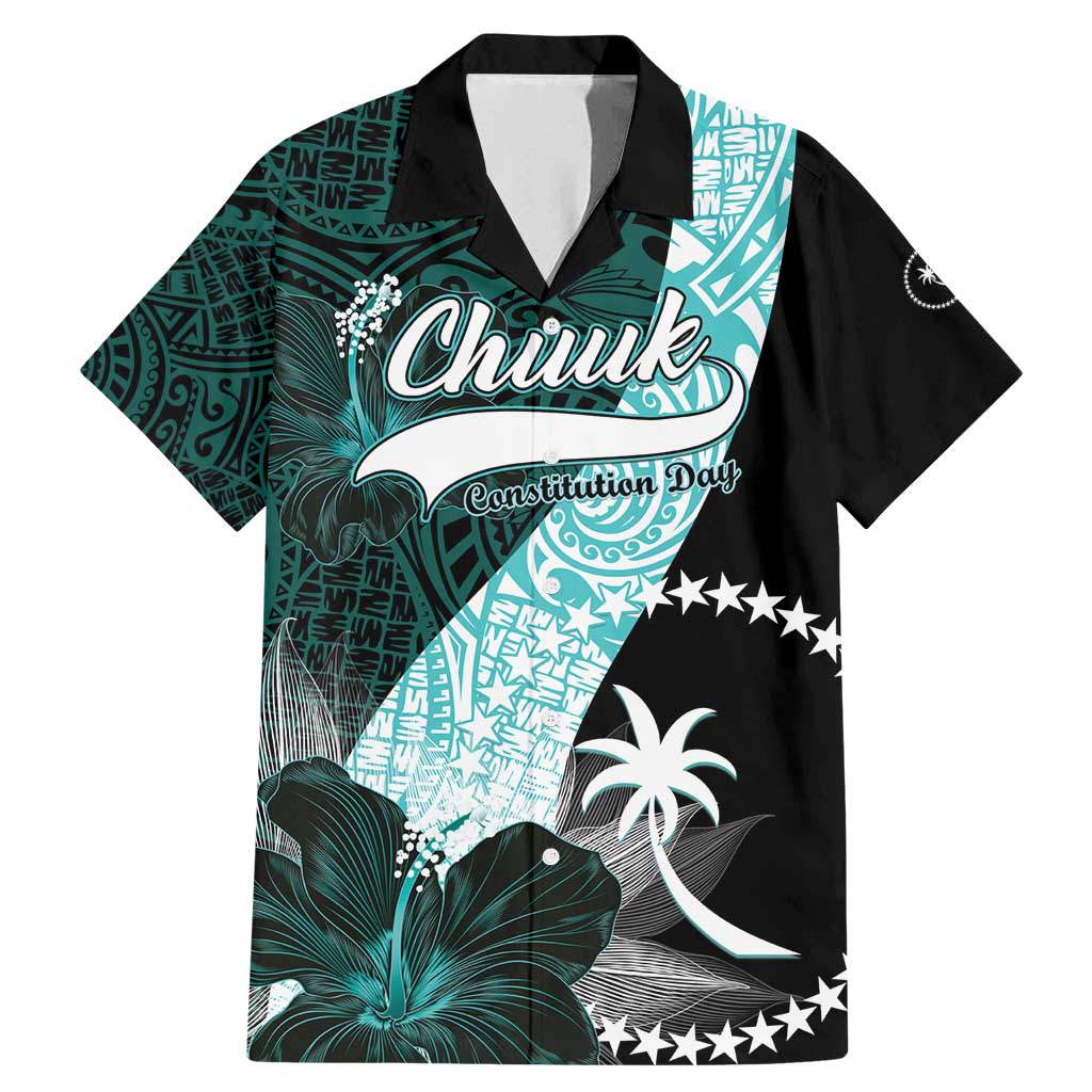 Chuuk Constitution Day Family Matching Mermaid Dress and Hawaiian Shirt Hibiscus Turquoise Pattern LT01 Dad's Shirt - Short Sleeve Turquoise - Polynesian Pride