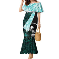 Chuuk Constitution Day Family Matching Mermaid Dress and Hawaiian Shirt Hibiscus Turquoise Pattern LT01 Mom's Dress Turquoise - Polynesian Pride