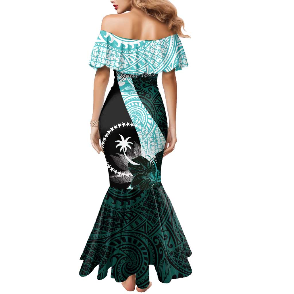 Chuuk Constitution Day Family Matching Mermaid Dress and Hawaiian Shirt Hibiscus Turquoise Pattern LT01 - Polynesian Pride