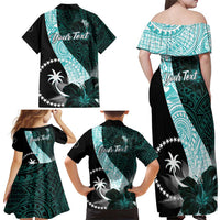 Chuuk Constitution Day Family Matching Off Shoulder Maxi Dress and Hawaiian Shirt Hibiscus Turquoise Pattern LT01 - Polynesian Pride
