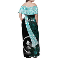 Chuuk Constitution Day Family Matching Off Shoulder Maxi Dress and Hawaiian Shirt Hibiscus Turquoise Pattern LT01 - Polynesian Pride