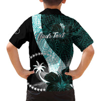 Chuuk Constitution Day Family Matching Off Shoulder Short Dress and Hawaiian Shirt Hibiscus Turquoise Pattern LT01 - Polynesian Pride