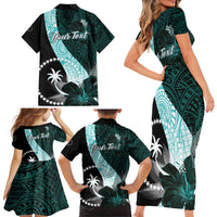 Chuuk Constitution Day Family Matching Short Sleeve Bodycon Dress and Hawaiian Shirt Hibiscus Turquoise Pattern LT01 - Polynesian Pride