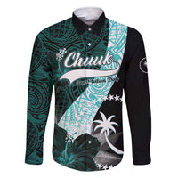Chuuk Constitution Day Family Matching Short Sleeve Bodycon Dress and Hawaiian Shirt Hibiscus Turquoise Pattern LT01 Dad's Shirt - Long Sleeve Turquoise - Polynesian Pride