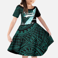 Chuuk Constitution Day Family Matching Tank Maxi Dress and Hawaiian Shirt Hibiscus Turquoise Pattern LT01 Daughter's Dress Turquoise - Polynesian Pride