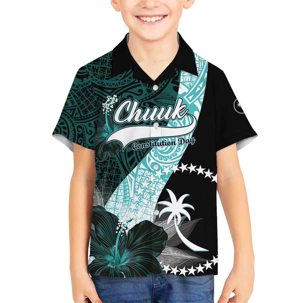 Chuuk Constitution Day Family Matching Tank Maxi Dress and Hawaiian Shirt Hibiscus Turquoise Pattern LT01 Son's Shirt Turquoise - Polynesian Pride