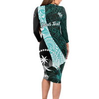 Chuuk Constitution Day Long Sleeve Bodycon Dress Hibiscus Turquoise Pattern LT01 - Polynesian Pride