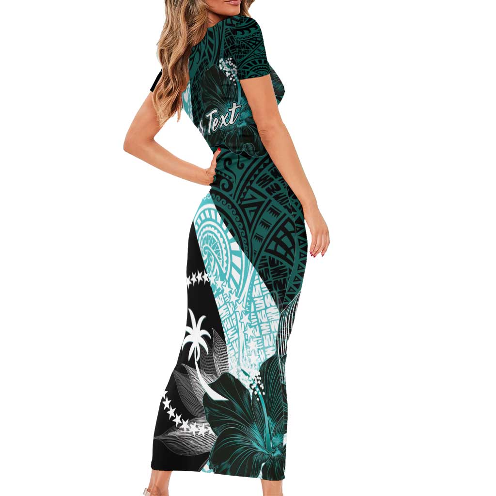 Chuuk Constitution Day Short Sleeve Bodycon Dress Hibiscus Turquoise Pattern LT01 - Polynesian Pride