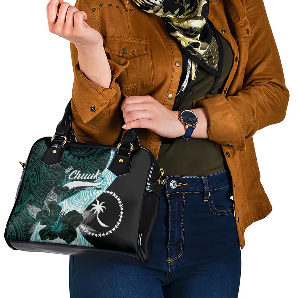 Chuuk Constitution Day Shoulder Handbag Hibiscus Turquoise Pattern