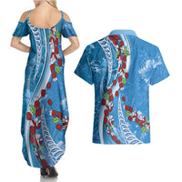 Fiji Tagimaucia Floral Couples Matching Summer Maxi Dress and Hawaiian Shirt Tapa Pattern LT01 - Polynesian Pride