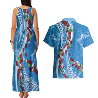 Fiji Tagimaucia Floral Couples Matching Tank Maxi Dress and Hawaiian Shirt Tapa Pattern LT01 - Polynesian Pride